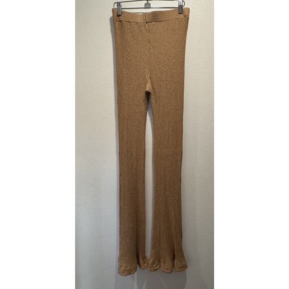 ALIX NYC Size Small Delancey Beige Brown Ribbed Flare Pants High Waisted READ - Picture 2 of 7